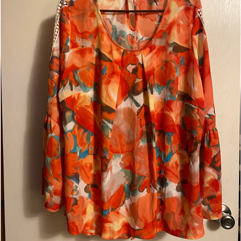 New directions.NWT. Trumpet sleeves orange blouse